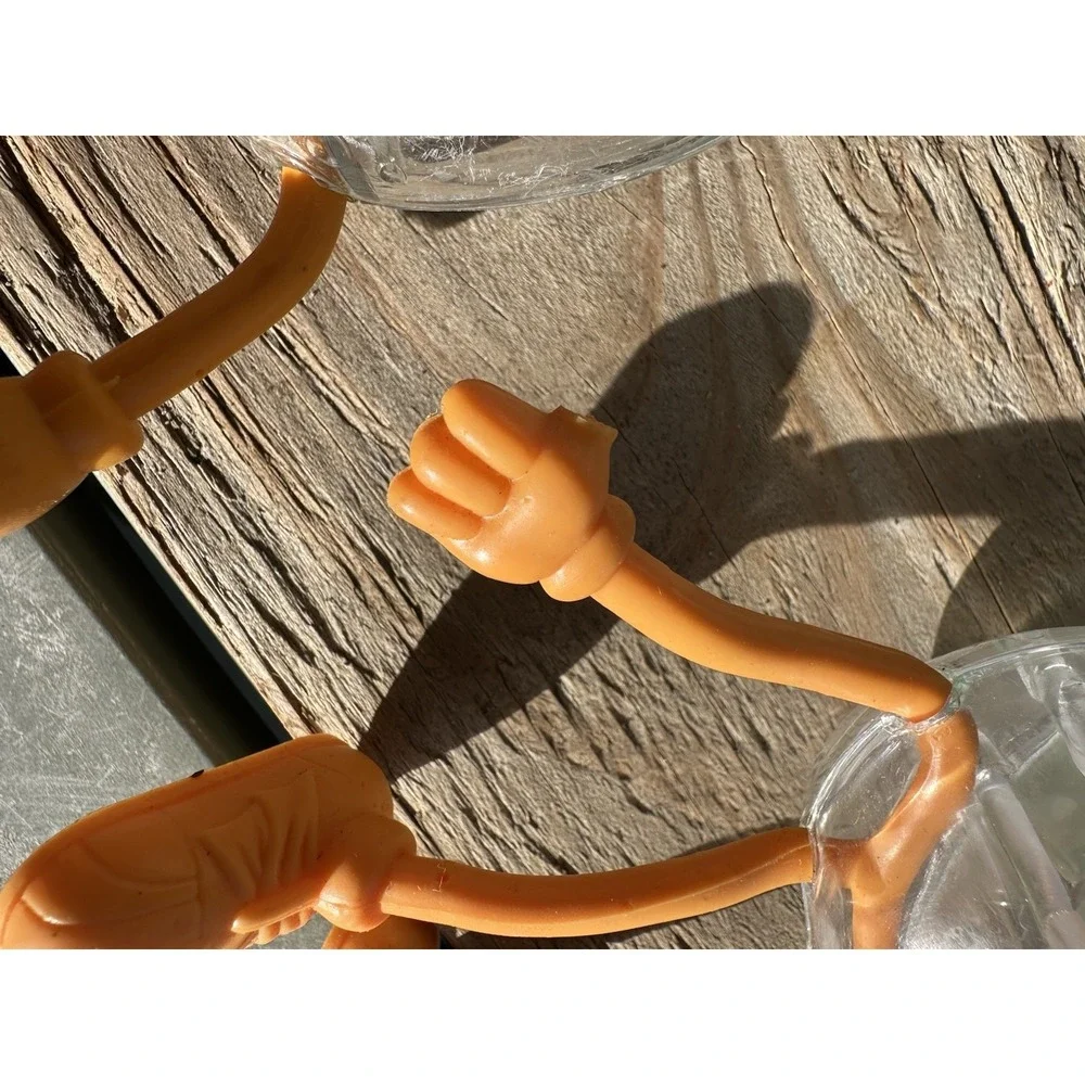 2 Vintage Halloween Pumpkin Candy Holder Bendy Legs Clear Head‎ Bendy Figures